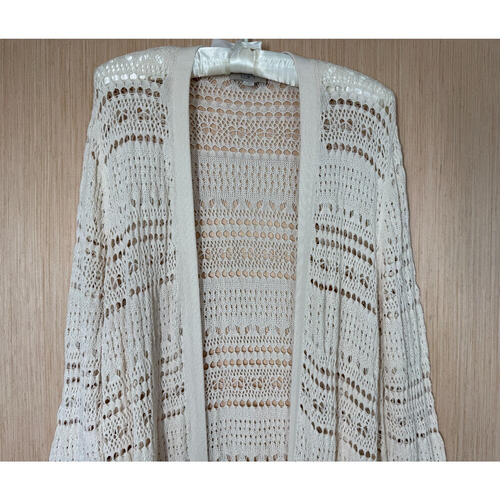 Loft Long Cotton Pointelle Knit Cardigan Womens Size XL Bohemian Festival - Picture 2 of 10